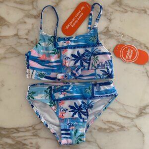 Wonder Nation Girls Paradise Print Tie-Front Bikini Top & Bottoms Swimsuit - NWT